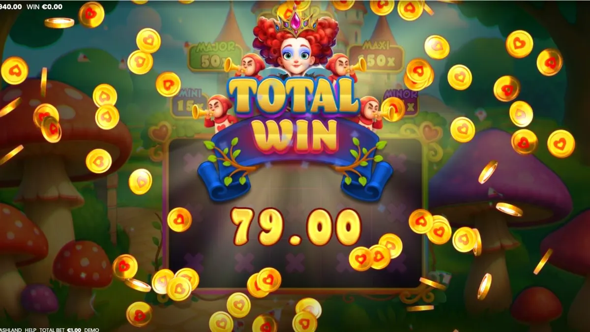 Interface do jogo de slot Alice in Cashland com elementos temáticos do País das Maravilhas